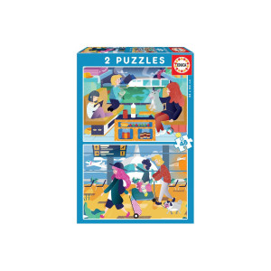 Puzzle Airport si Train, 2 x 48 piese, Educa