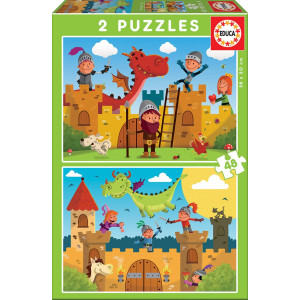 Puzzle Educa din 2 x 48 piese - Dragoni și cavaleri