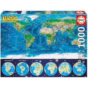 Puzzle neon Educa de 1000 piese - Harta lumii