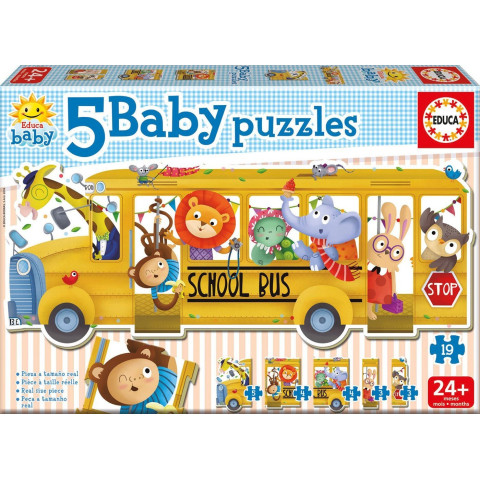 Puzzle pentru bebelus Educa 5 in 1 - Animals Bus