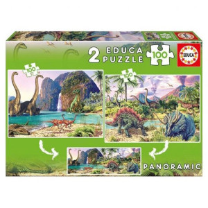 Puzzle 2 in 1 Educa - Dino World, 2x100 piese