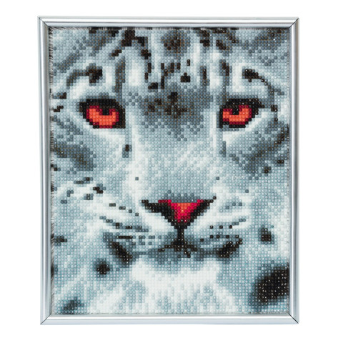 Set creativ Crystal Art in ramă foto argintie Snow Leopard 21x25cm Craft Buddy