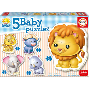 Puzzle 5 in 1 Educa Baby - Wild animals, 3/3/4/4/5 piese
