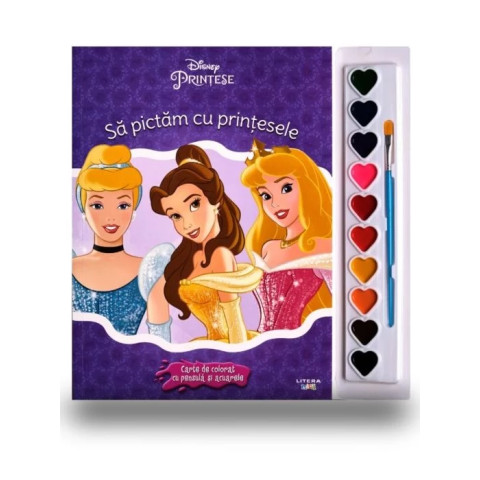 Disney. Prințese. Să pictăm cu prințesele. Carte de colorat cu pensulă și acuarele