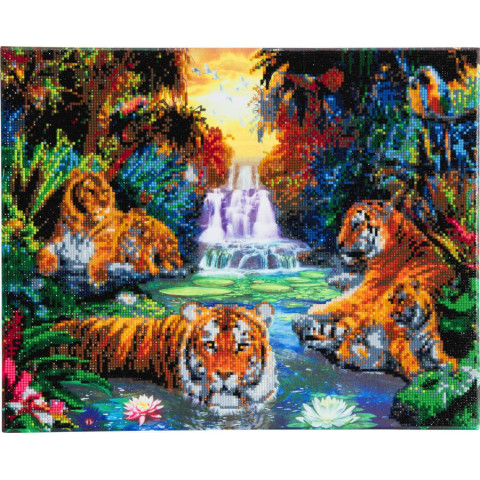 Set creativ tablou cu cristale, Crystal Art Tigers at the jungle pool 40X50CM, Craft buddy
