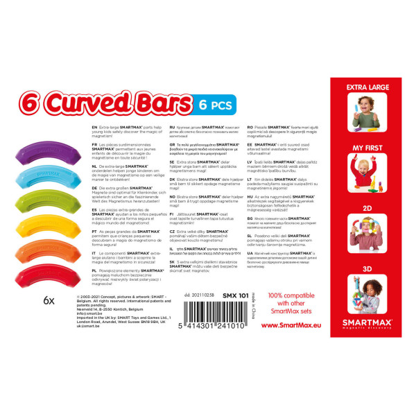 Joc magnetic Smart Max, XT-Box of 6 curved bars, set cu 6 piese curbate, Smart Games