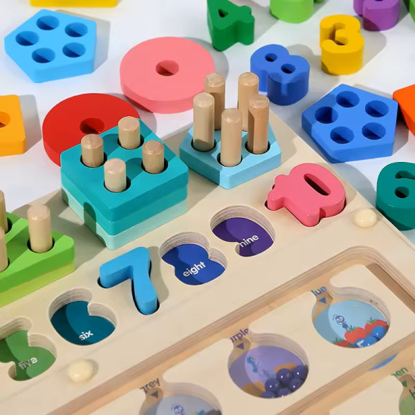 Joc Montessori 3 în 1 magnetic -  forme, numere și bile