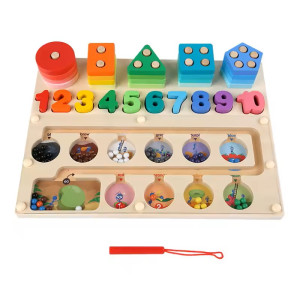 Joc Montessori 3 în 1 magnetic -  forme, numere și bile