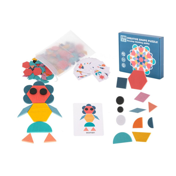 Joc Montessori - Puzzle lemn forme creative - 180 buc