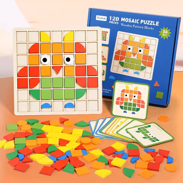 Joc Montessori - Puzzle lemn mozaic - 120 buc