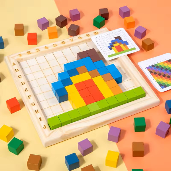Joc Montessori - construcție cuburi lemn color