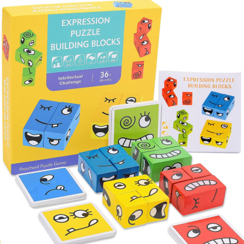 Joc Montessori - puzzle lemn cu expresii faciale