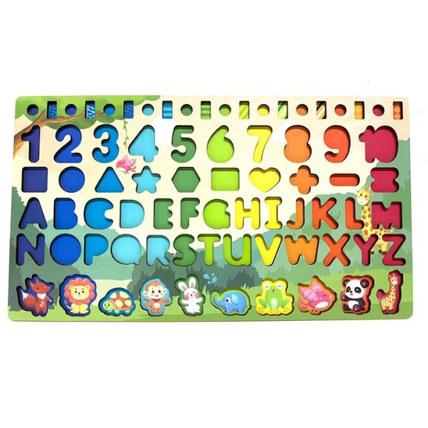 Joc Montessori - tablă educativă cu forme, numere și litere