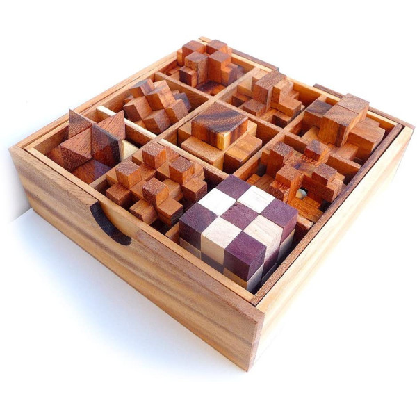 Set de 9 puzzle-uri logice, din lemn, Logica Ghiochi