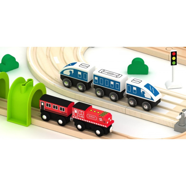 Set trenuleț lemn - Road and rail - 100 piese