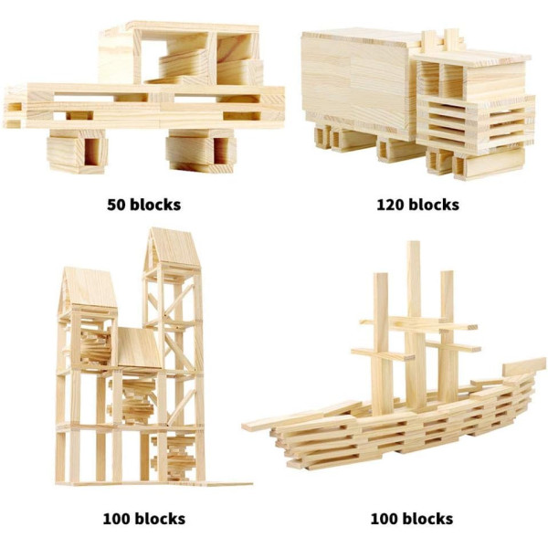 Set construcție - 120 piese lemn natur