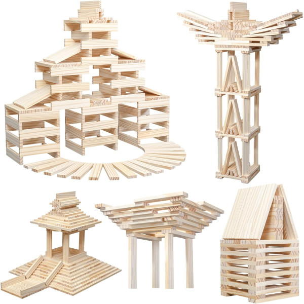 Set construcție - 120 piese lemn natur