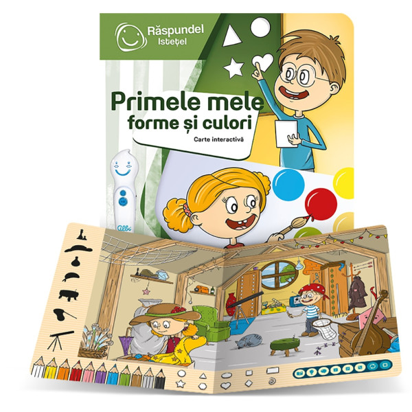 Pachet carte interactivă și creion RASPUNDEL ISTEȚEL: Primele mele forme si culori Pachet carte interactivă și creion RASPUNDEL ISTEȚEL: Primele mele forme si culori