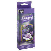 Pictură cu diamante pe pânză 14x18cm Pasăre pe trandafir