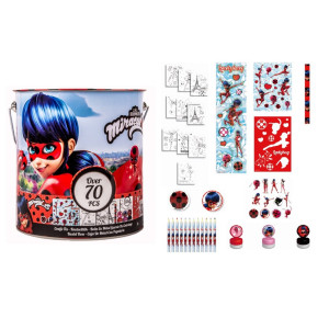 Set cadou pușculiță metalică XXL cu accesorii de colorat Miraculous Ladybug