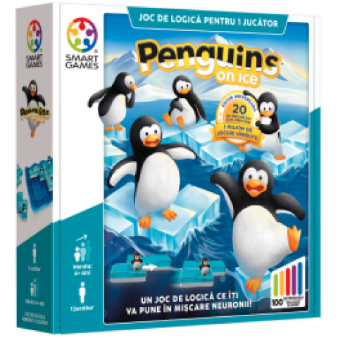 Smart Games - Penguins on Ice, joc de logică cu 100 de provocări, 6+ ani, ediție lb. Română