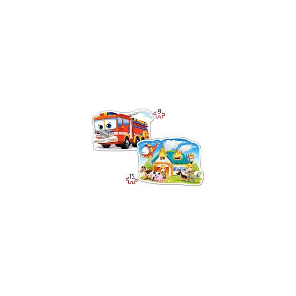 Puzzle Castorland 2 in 1 Contur - Fire Brigade, 9/15 Piese