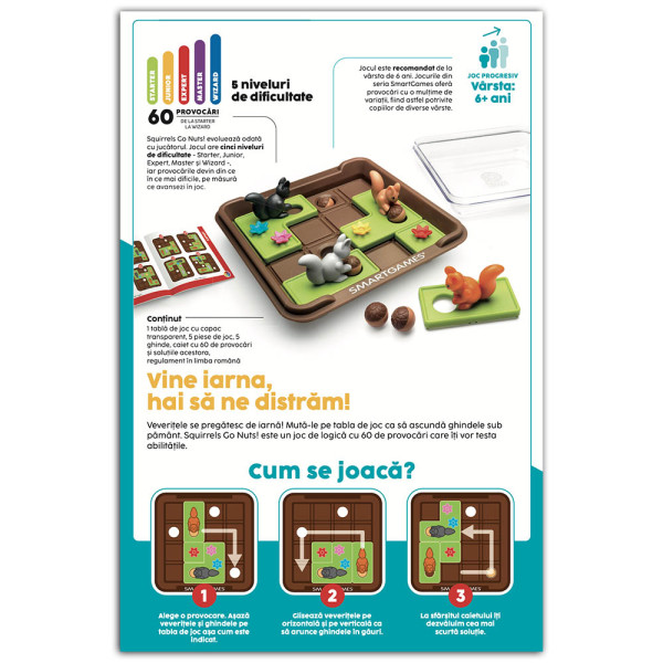Smart Games - Squirrels Go Nuts! joc de logică cu 80 de provocări, 6+ ani, ediție lb. Română