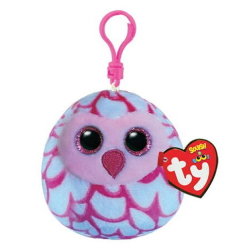 Breloc de pluș Ty Squishy Beanies PINKY - Bufnița Roz