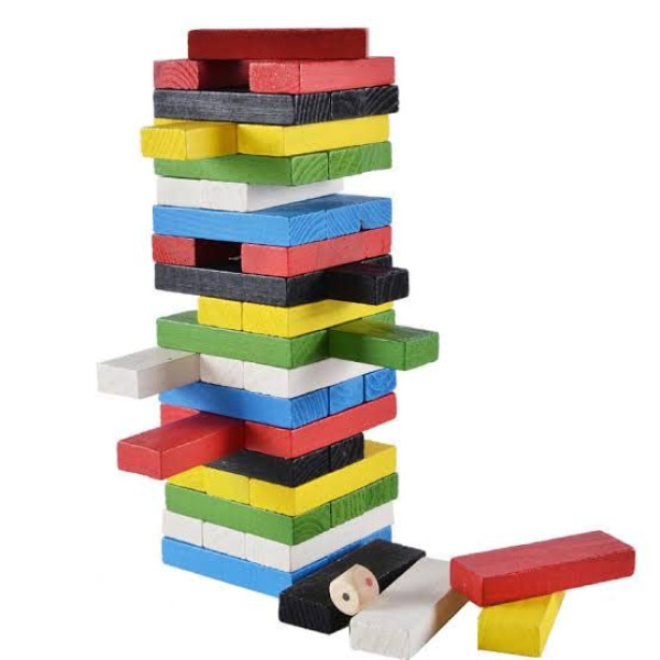 Joc cuburi color lemn- Turn - 54 buc