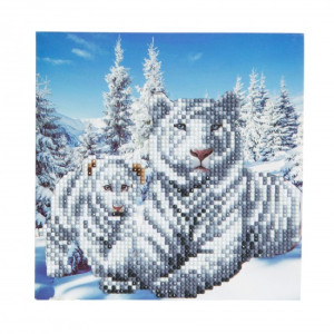 Set creativ tablou cu cristale Snowy White Tigers 18x18cm, Craft Buddy