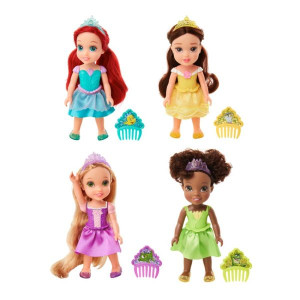 Disney Princess - Papușă cu sclipici și pieptene, 15 cm, diverse personaje