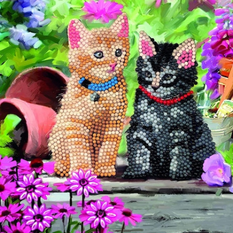 Set creativ tablou cu cristale Cat Friends, 18x18 cm, Craft Buddy