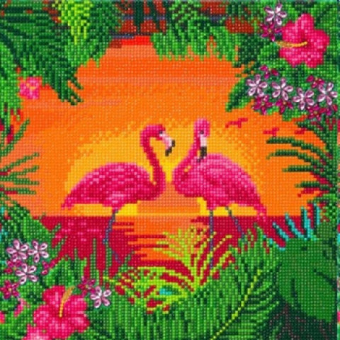 Set creativ tablou cu cristale Elegantele flamingo, 30x30 cm, Craft Buddy