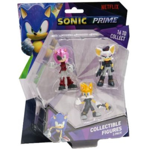 Set 3 figurine 6 cm Sonic Prime Rebel Rouge Rusty Rose Tails Nine