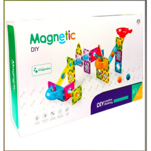 Set de Constructie topogan magnetic, 61 piese, Multicolor