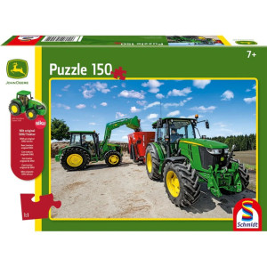 Puzzle Schmidt: John Deere - Tractor seria 5M, 150 piese + Cadou: macheta Siku