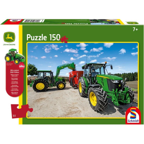 Puzzle Schmidt: John Deere - Tractor seria 5M, 150 piese + Cadou: macheta Siku