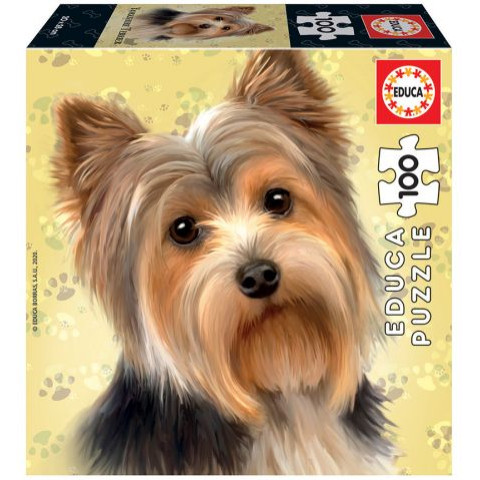 Puzzle cu 100 de piese în mini cutie tip cub - Yorkshire Terrier Educa