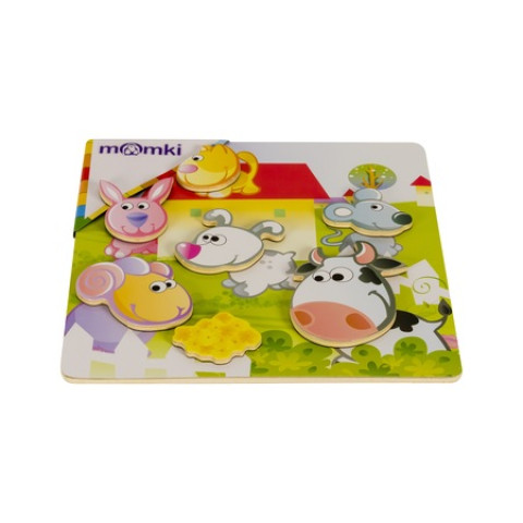 Puzzle magnetic 3D Momki, Animale domestice, din lemn