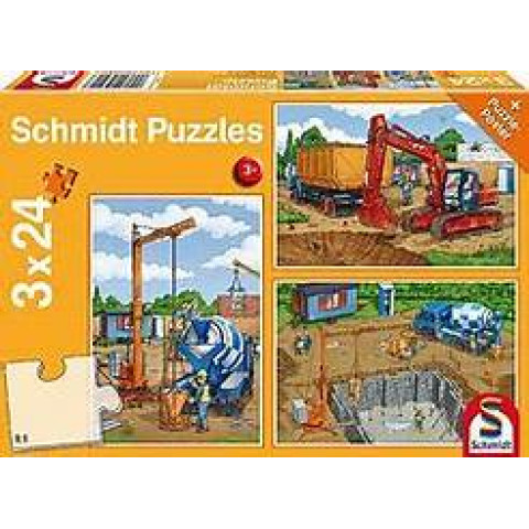 Schmidt Spiele Excavator pe șantier, Puzzle pentru copii, 3 x 24 piese