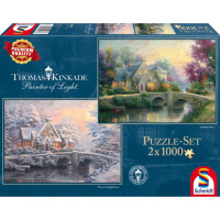 Puzzle Schmidt: Thomas Kinkade - Kinkade: Conac in lumina serii / Iarna la conac, Set de 2*1000 piese