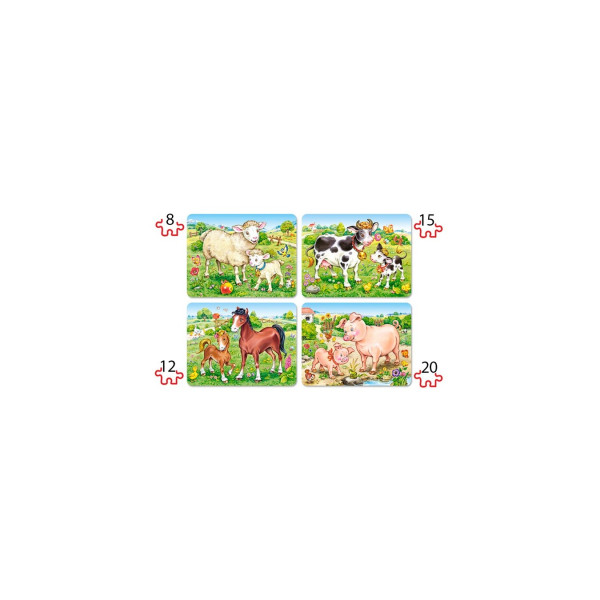 Puzzle 4 in 1 Castorland - Animal Moms and Babies, 8/12/15/20 piese