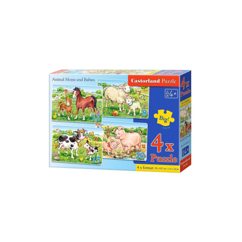 Puzzle 4 in 1 Castorland - Animal Moms and Babies, 8/12/15/20 piese