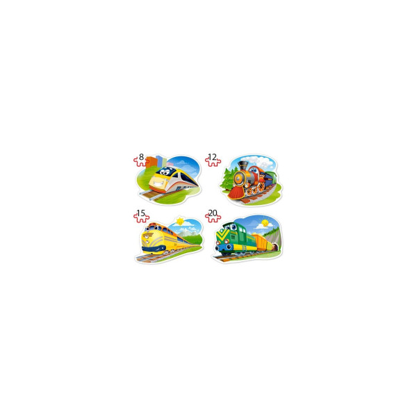 Puzzle 4 in 1 Contour Castorland - Funny Trains, 8/12/15/20 piese