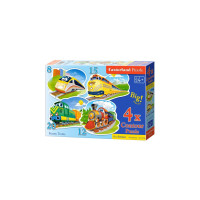 Puzzle 4 in 1 Contour Castorland - Funny Trains, 8/12/15/20 piese