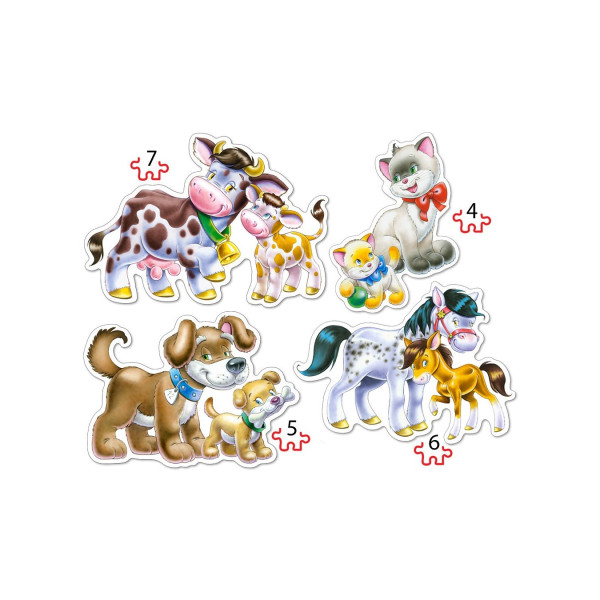 Puzzle Castorland 4 in 1 - Animals With Babies, 4/5/6/7 Piese