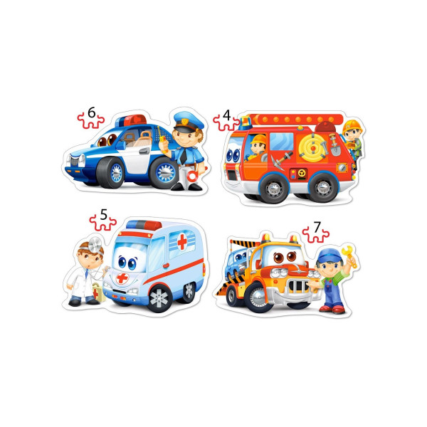 Puzzle Castorland 4 in 1 - Rescue Services, 4/5/6/7 Piese