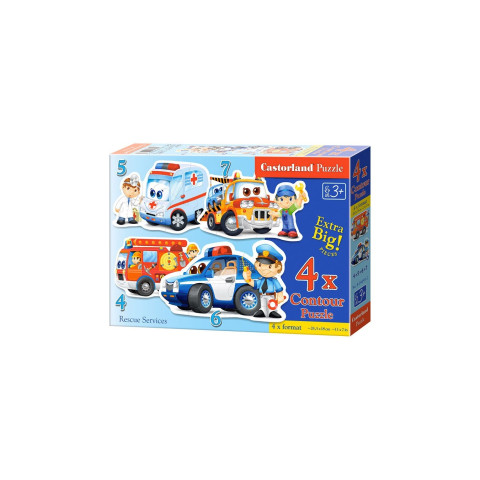 Puzzle Castorland 4 in 1 - Rescue Services, 4/5/6/7 Piese