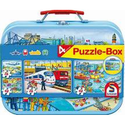 Puzzle Schmidt Puzzlebox Traffic 2x26 și 2x48 într-o cutie metalică